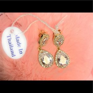 14 Karat Gold Plated Oval and Pear CZ Drop Earring